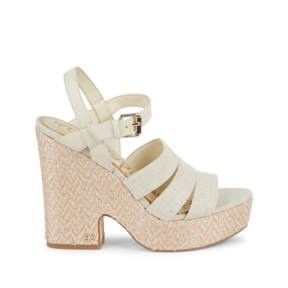 Sam Edelman Liora Strappy Platform Wedge Linen Summer Sandals Size 8.5 New w Box